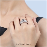 1.80 Carat (ctw) Sterling Silver Princess & Round Cut Black & White Diamond Ladies Bridal Vintage Style Engagement Ring With Matching Band Set