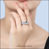1.80 Carat (ctw) Sterling Silver Princess & Round Cut Black & White Diamond Ladies Bridal Vintage Style Engagement Ring With Matching Band Set