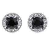 2.00 Carat (ctw) 10K White Gold Round Cut White & Black Cubic Zirconia Ladies Halo Stud Earrings 2 CT