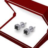 2.00 Carat (ctw) 10K White Gold Round Cut White & Black Cubic Zirconia Ladies Halo Stud Earrings 2 CT