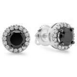 2.00 Carat (ctw) 14K White Gold Round Cut White & Black Cubic Zirconia Ladies Halo Stud Earrings 2 CT