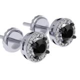 2.00 Carat (ctw) 14K White Gold Round Cut White & Black Cubic Zirconia Ladies Halo Stud Earrings 2 CT