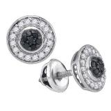 0.35 Carat (ctw) 10K White Gold Round Cut White & Black Diamond Ladies Cluster Stud Earrings 1/3 CT