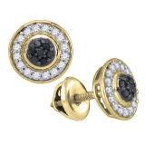 0.35 Carat (ctw) 10K Yellow Gold Round Cut White & Black Diamond Ladies Cluster Stud Earrings 1/3 CT
