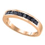0.60 Carat (ctw) 10K Rose Gold Real Round Cut Black Diamond Men's Anniversary Wedding Band