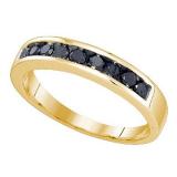 0.60 Carat (ctw) 10K Yellow Gold Real Round Cut Black Diamond Men's Anniversary Wedding Band