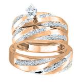 0.60 Carat (ctw) 10K Rose Gold Marquise & Round Cut Diamond Men & Women's Engagement Ring Trio Bridal Set