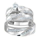 0.60 Carat (ctw) 14K White Gold Marquise & Round Cut Diamond Men & Women's Engagement Ring Trio Bridal Set