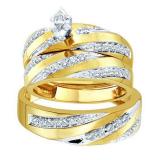 0.60 Carat (ctw) 18K Yellow Gold Marquise & Round Cut Diamond Men & Women's Engagement Ring Trio Bridal Set