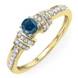 0.38 Carat (ctw) 18K Yellow Gold Round Blue & White Diamond Ladies Bridal Engagement Ring