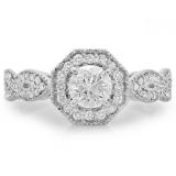 1.15 Carat (ctw) 14K White Gold Round Cut Diamond Ladies Bridal Vintage Style Halo Engagement Ring