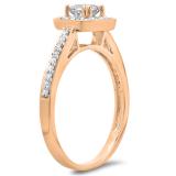 0.80 Carat (ctw) 10K Rose Gold Princess & Round Cut Diamond Ladies Bridal Halo Engagement Ring
