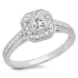 0.80 Carat (ctw) 10K White Gold Princess & Round Cut Diamond Ladies Bridal Halo Engagement Ring