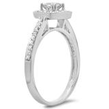 0.80 Carat (ctw) 10K White Gold Princess & Round Cut Diamond Ladies Bridal Halo Engagement Ring