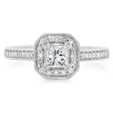 0.80 Carat (ctw) 10K White Gold Princess & Round Cut Diamond Ladies Bridal Halo Engagement Ring