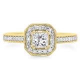 0.80 Carat (ctw) 14K Yellow Gold Princess & Round Cut Diamond Ladies Bridal Halo Engagement Ring