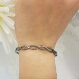 0.10 Carat (ctw) Black Rhodium Plated Sterling Silver Round Cut Black Diamond Ladies Swirl Bangle Bracelet 1/10 CT