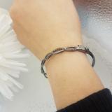0.10 Carat (ctw) Black Rhodium Plated Sterling Silver Round Cut Black Diamond Ladies Swirl Bangle Bracelet 1/10 CT
