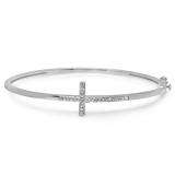 0.10 Carat (ctw) Sterling Silver Round Cut White Diamond Ladies Sideways Cross Bangle Bracelet 1/10 CT