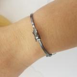 0.10 Carat (ctw) Black Rhodium Plated Sterling Silver Round Cut Black Diamond Ladies Sideways Cross Bangle Bracelet 1/10 CT