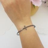 0.10 Carat (ctw) Black Rhodium Plated Sterling Silver Round Cut Black Diamond Ladies Sideways Cross Bangle Bracelet 1/10 CT