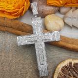 2.00 Carat (ctw) Sterling Silver Round Cut White Diamond Men's Hip Hop Religious Cross Pendant 2 CT