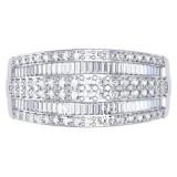1.10 Carat (ctw) 10K White Gold Round & Baguette Cut Diamond Ladies Anniversary Wedding Band 1 CT