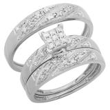 0.28 Carat (ctw) 10K White Gold Round Cut Diamond Men & Women's Cluster Engagement Ring Trio Bridal Set 1/4 CT