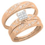 0.28 Carat (ctw) 14K Rose Gold Round Cut Diamond Men & Women's Cluster Engagement Ring Trio Bridal Set 1/4 CT