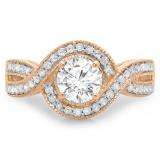 1.15 Carat (ctw) 10K Rose Gold Round Cut Diamond Ladies Twisted Swirl Split Shank Bridal Halo Engagement Ring