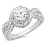 1.15 Carat (ctw) 10K White Gold Round Cut Diamond Ladies Twisted Swirl Split Shank Bridal Halo Engagement Ring