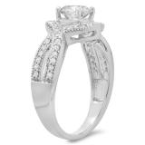 1.15 Carat (ctw) 10K White Gold Round Cut Diamond Ladies Twisted Swirl Split Shank Bridal Halo Engagement Ring