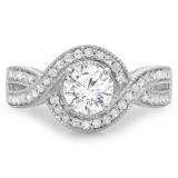 1.15 Carat (ctw) 10K White Gold Round Cut Diamond Ladies Twisted Swirl Split Shank Bridal Halo Engagement Ring