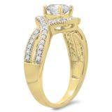 1.15 Carat (ctw) 10K Yellow Gold Round Cut Diamond Ladies Twisted Swirl Split Shank Bridal Halo Engagement Ring