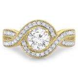 1.15 Carat (ctw) 10K Yellow Gold Round Cut Diamond Ladies Twisted Swirl Split Shank Bridal Halo Engagement Ring