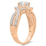 1.15 Carat (ctw) 14K Rose Gold Round Cut Diamond Ladies Twisted Swirl Split Shank Bridal Halo Engagement Ring