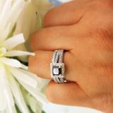 1.35 Carat (ctw) 10K White Gold Princess Cut Black & Round White Diamond Ladies Split Shank Halo Style Bridal Engagement Ring With Matching Band Set