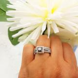 1.35 Carat (ctw) 10K White Gold Princess Cut Black & Round White Diamond Ladies Split Shank Halo Style Bridal Engagement Ring With Matching Band Set