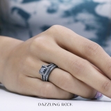 1.35 Carat (ctw) Black Rhodium Plated 14K White Gold Princess Cut Black & Round White Diamond Ladies Split Shank Halo Style Bridal Engagement Ring With Matching Band Set