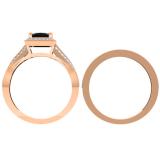 1.35 Carat (ctw) 14K Rose Gold Princess Cut Black & Round White Diamond Ladies Split Shank Halo Style Bridal Engagement Ring With Matching Band Set