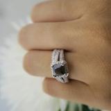 1.35 Carat (ctw) 18K White Gold Princess Cut Black & Round White Diamond Ladies Split Shank Halo Style Bridal Engagement Ring With Matching Band Set