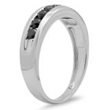 0.95 Carat (ctw) Sterling Silver Real Round Cut Black Diamond Men's Channel Set 7 Stone Anniversary Wedding Band 1 CT