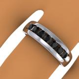 0.95 Carat (ctw) Sterling Silver Real Round Cut Black Diamond Men's Channel Set 7 Stone Anniversary Wedding Band 1 CT