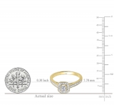 0.50 Carat (ctw) 14K Yellow Gold Princess & Round Diamond Ladies Halo Style Bridal Engagement Ring 1/2 CT