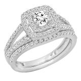 IGI CERTIFIED 1.00 Carat (ctw) 10K White Gold Round Cut Diamond Ladies Bridal Split Shank Halo Engagement Ring With Matching Band Set 1 CT