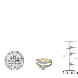 1.45 Carat (ctw) 10K Yellow Gold Round Diamond Ladies 3 Stone Bridal Engagement Ring Set With Matching Band 1 1/2 CT