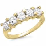 1.50 Carat (ctw) 14K Yellow Gold Princess Cut Diamond Ladies 5 Stone Bridal Wedding Anniversary Band 1 1/2 CT
