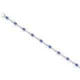 4.00 Carat (ctw) Sterling Silver Real Oval Cut Blue Sapphire & Round Cut White Diamond Ladies Link Bracelet