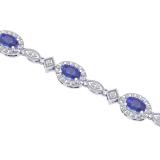 4.00 Carat (ctw) Sterling Silver Real Oval Cut Blue Sapphire & Round Cut White Diamond Ladies Link Bracelet