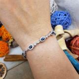4.00 Carat (ctw) Sterling Silver Real Oval Cut Blue Sapphire & Round Cut White Diamond Ladies Link Bracelet